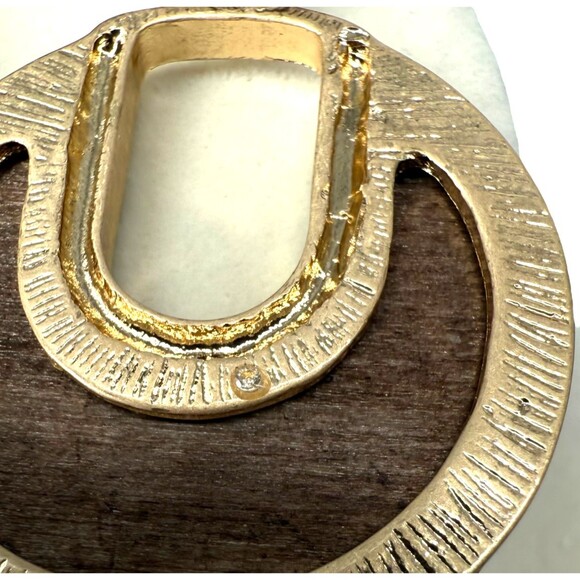 J. Jill Round Wood Earrings Gold Tone Drop Dangle Brown Neutral Boho Earthy NWT - Picture 8 of 9